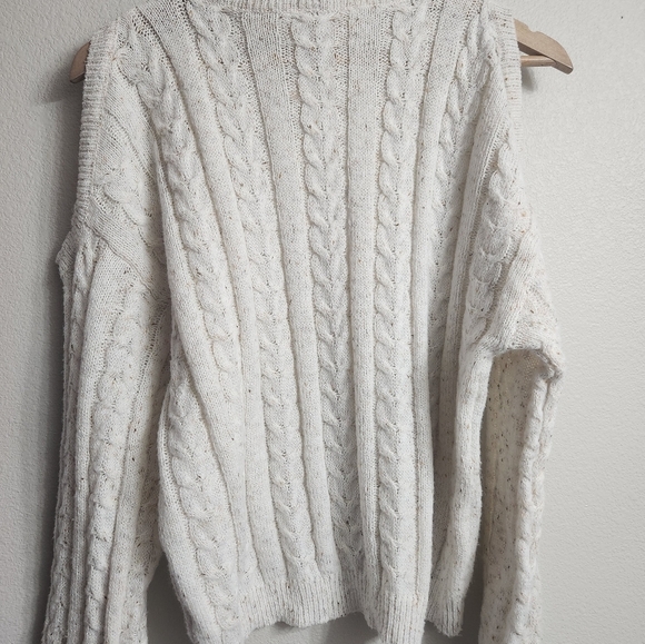 Cold Shoulder Cream Cable Knit Turtleneck Sweater - Picture 5 of 7